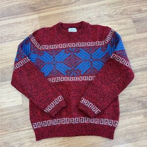 Stylish Red and Blue Geometric Men's Crewneck Sweater